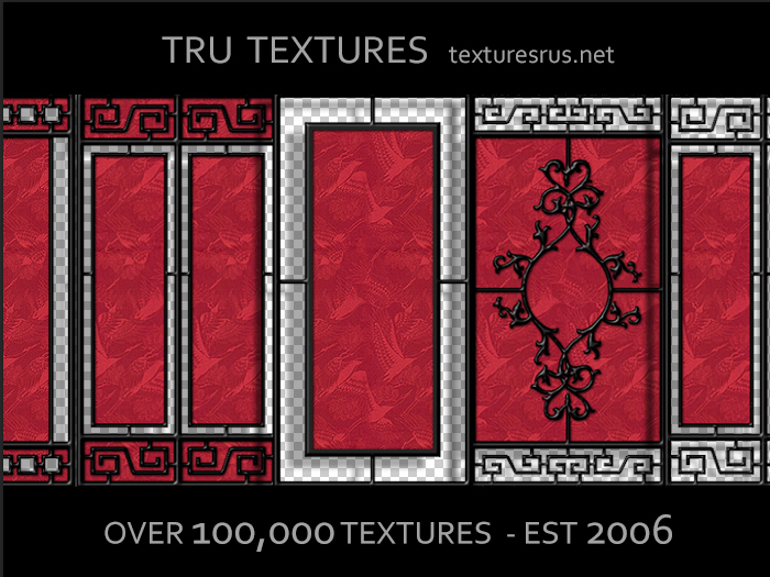 23440:  22 x Semi Transparent Red Print Asian Screen Panel Textures - 512 x 256 Pixels 