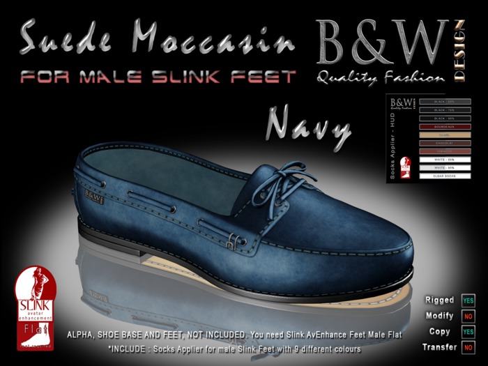 B&W - Black Suede Moccasin for Slink Feet