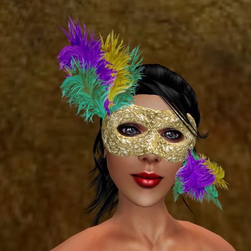 Mardi Gras Mask - Gold with mixed plumes