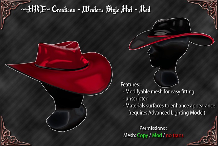 ~:HRT:~ Creations - Western Style Hat - Red