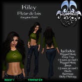 [FPI] Kiley Fleur de Lis - Crop Top & Jeans complete outfit with Boots, Earrings & Belly Piercing