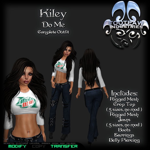 [FPI] Kiley Do Me - Crop Top & Jeans complete outfit with Boots, Earrings & Belly Piercing