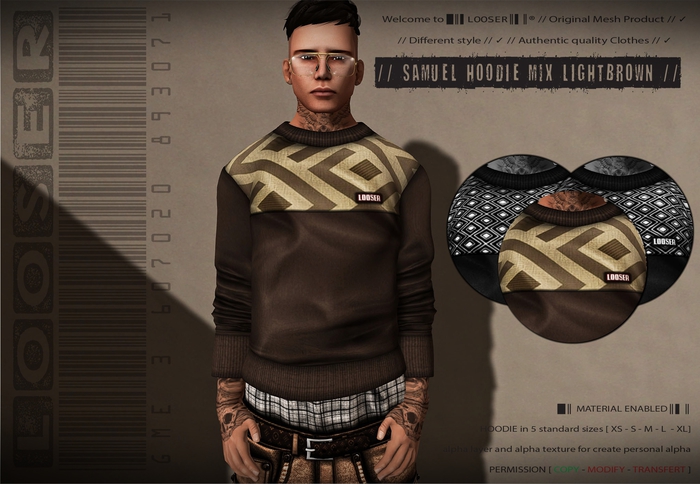*2015 EDT.* █║▌LOOSER ║▌║® // Samuel Hoodie BROWN AND LIGHTBROWN EDT. // MATERIAL ENABLED // HUD MESH