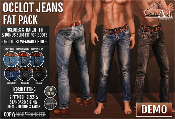 {COLD-ASH} Mens MESH OCELOT Jeans DEMO