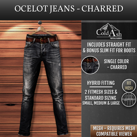 {COLD-ASH} Mens MESH OCELOT Jeans (CHARRED)