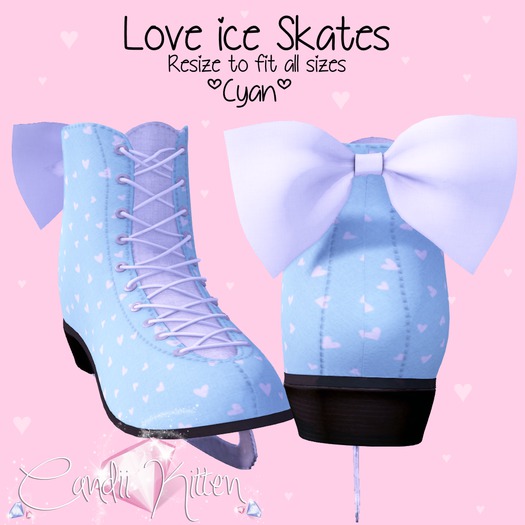 Candii Kitten - Love Ice Skates in Cyan 