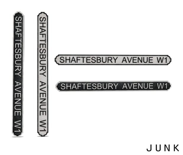 junk. street sign. shaftesbury avenue.
