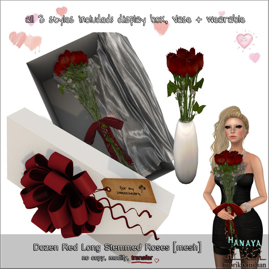 -Hanaya- Dozen Red Long Stemmed Roses [mesh]