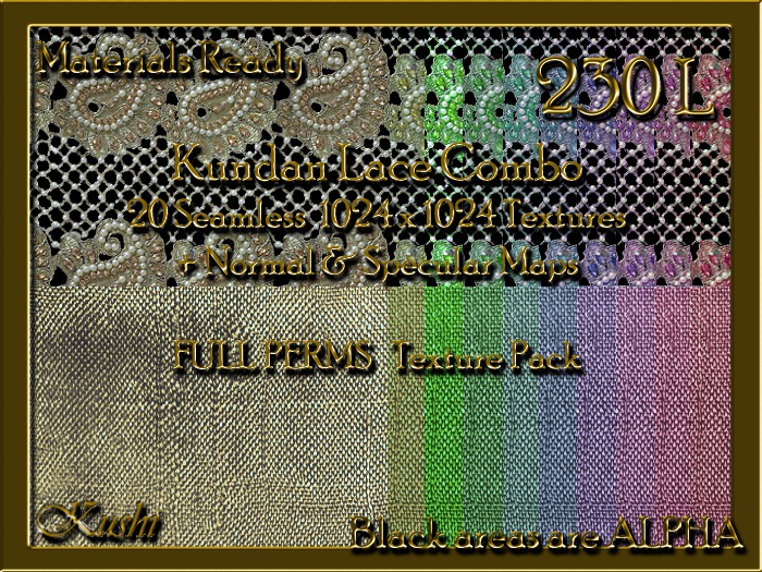 Kundan Lace Combo Seamless Textures Materials Ready Full Perms 1024x1024 Tileable Repeating