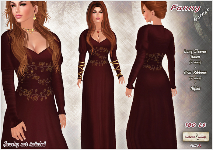 Second Life Marketplace - [V/W] Fanny Dress Garnet - Medieval Fantasy ...