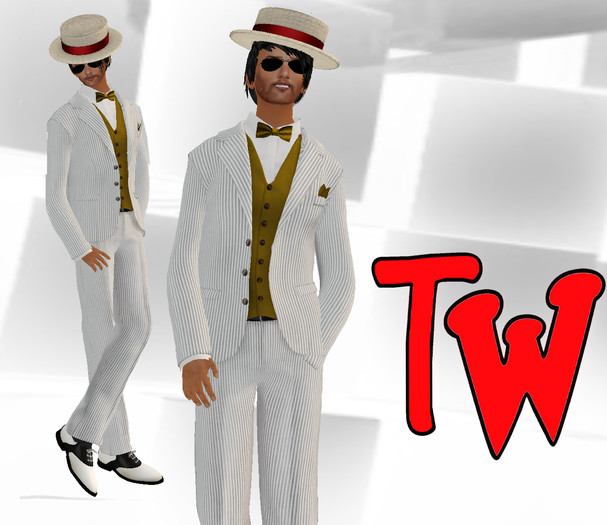 TW>Mr Gatsby suit white beige pinstriped