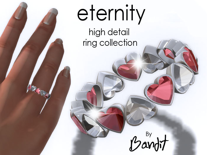 Diamond ruby Ring  "ETERNITY"- heart cut diamonds & rubys v.1.0b Valentine 's