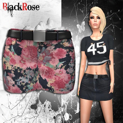 BlackRose Belted Mini Skirt Roses