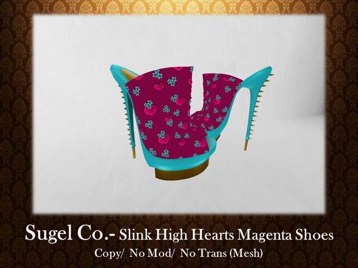 Sugel Co.- Slink High "Hearts Magenta" (Pair)