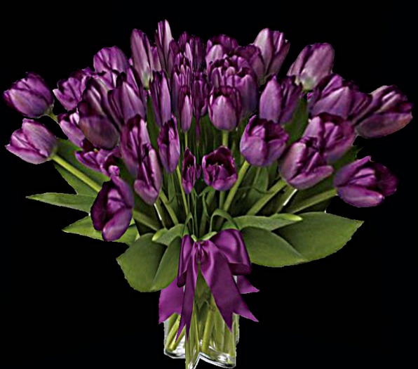 PURPLE TULIPS BOUQUET IN GLASS VASE