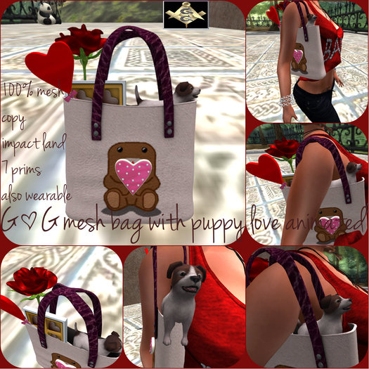 G^G mesh bag with puppy love animated