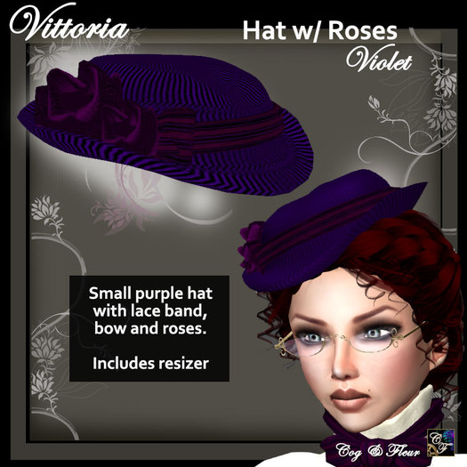 C&F Vittoria Small Hat w/ Roses - Violet
