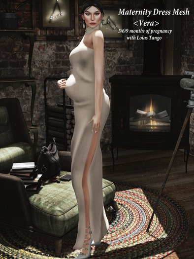 Maternity Dress Mesh <Vera>Beige