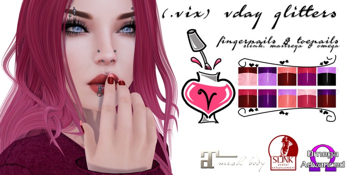 (.vix) Vday Glitters ~ Slink, Maitreya & Omega Nails