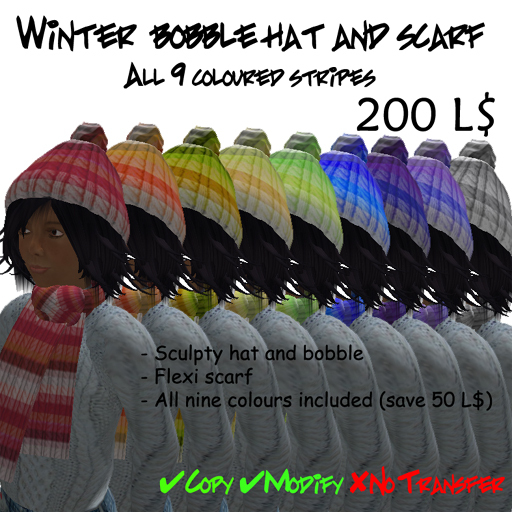 Winter bobble hat and scarf -all nine colours pack