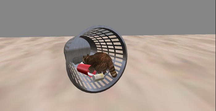 Trash Can With Animated Raccoon