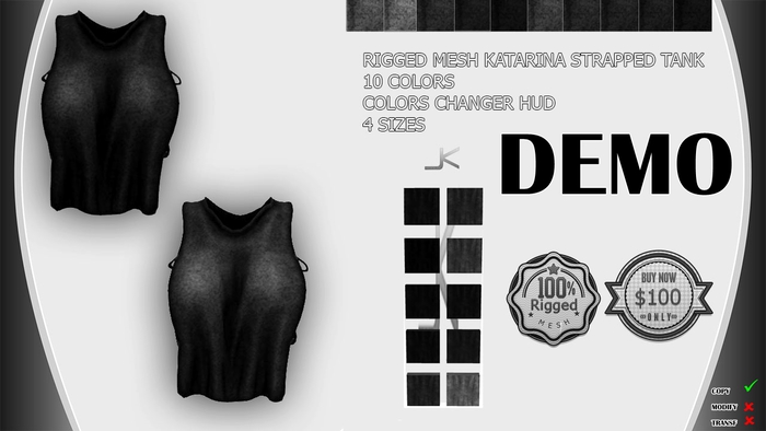 .:*KOOLO*:. DEMO Rigged Mesh Katarina Strapped Tank  w/HUD Box