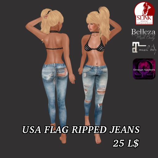 USA Flag Ripped Jeans W-Appliers