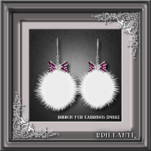 ::BRILLANTE:: - Ribbon FUR Earrings [Pink]