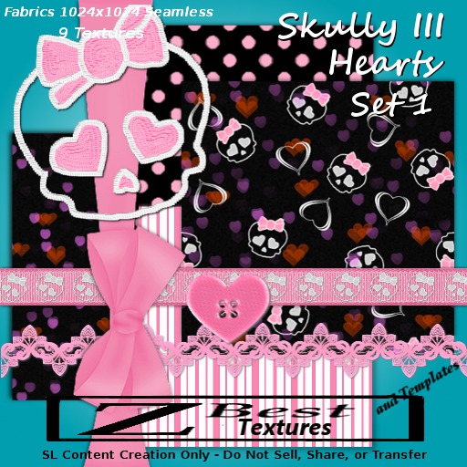 Second Life Marketplace - Z Best Textures - Skully III, Hearts Set 1 ...