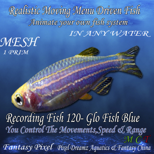 Realistic Moving Menu Driven Fish YOU CONTROL - Recording fish 120 - Glo Fish Blue