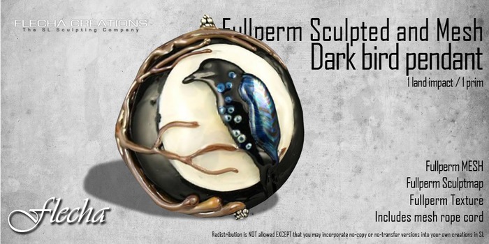 FLECHA Sculpted and mesh dark bird pendant fullperm