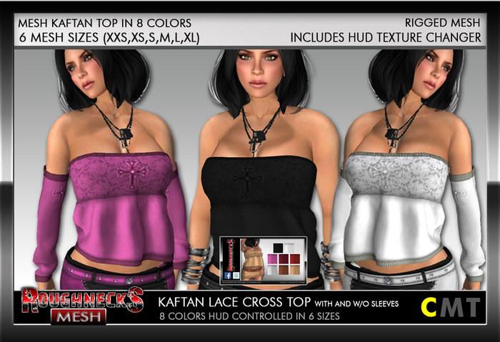 RN Ladies Mesh Kaftan Lace Cross Top w/sleeves