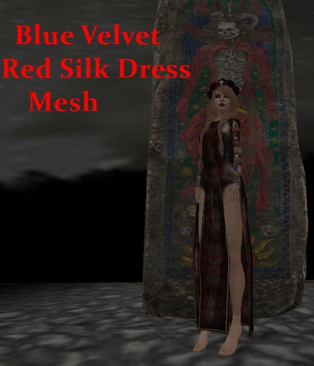 Blue velvet Silk Dress red