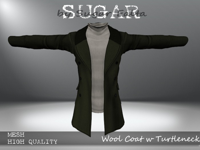 SUGAR for Men - Wool Coat w Turtleneck - GREEN/CREAM