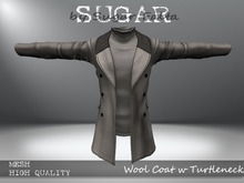 SUGAR for Men - Wool Coat w Turtleneck - CREAM/CREAM