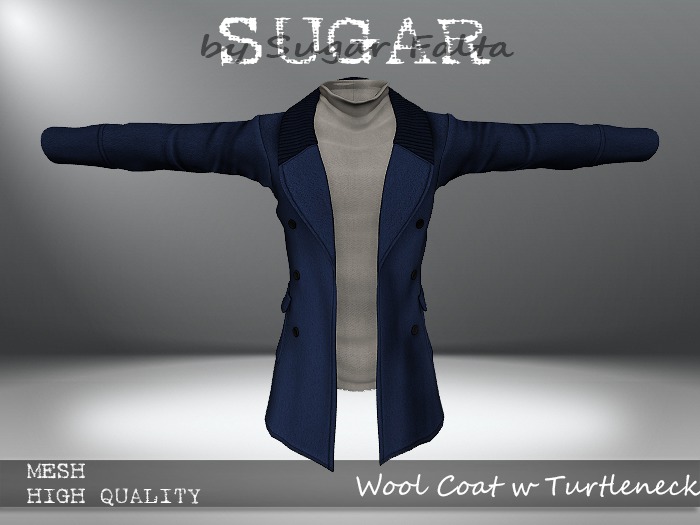SUGAR for Men - Wool Coat w Turtleneck - BLUE/CREAM