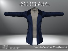 SUGAR for Men - Wool Coat w Turtleneck - BLUE/CREAM