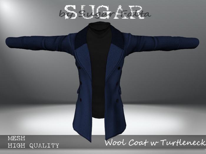 SUGAR for Men - Wool Coat w Turtleneck - BLUE/BLACK