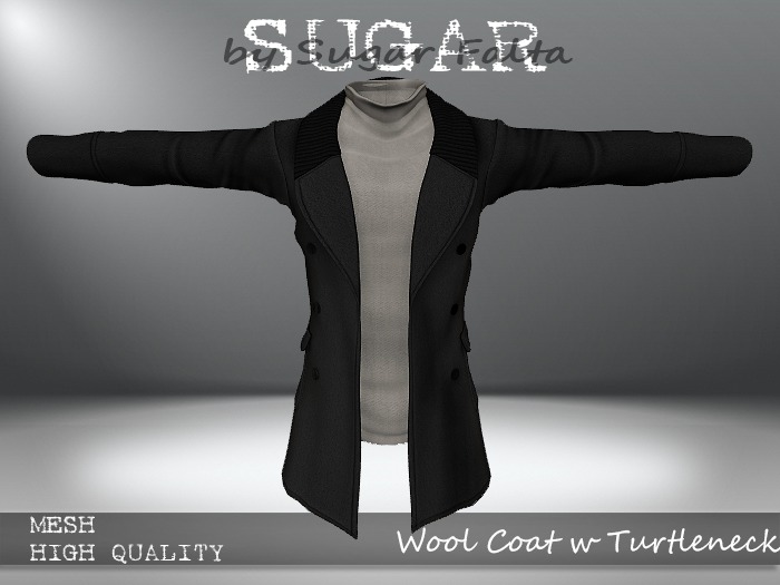 SUGAR for Men - Wool Coat w Turtleneck - BLACK/CREAM