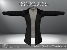 SUGAR for Men - Wool Coat w Turtleneck - BLACK/CREAM