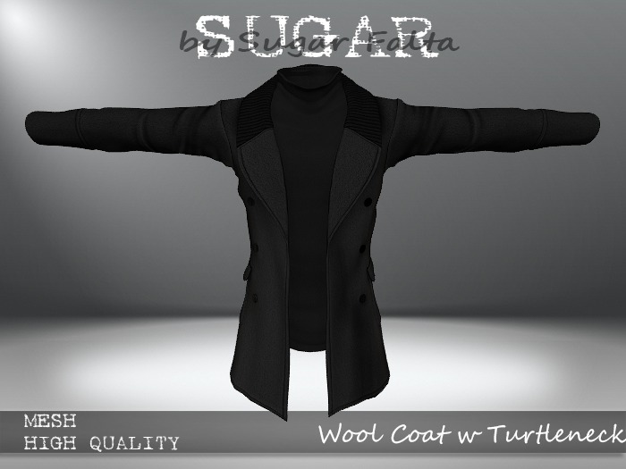 SUGAR for Men - Wool Coat w Turtleneck - BLACK/BLACK