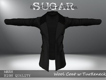SUGAR for Men - Wool Coat w Turtleneck - BLACK/BLACK