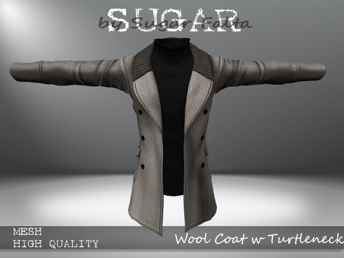 SUGAR for Men - Wool Coat w Turtleneck - CREAM/BLACK