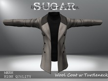 SUGAR for Men - Wool Coat w Turtleneck - CREAM/BLACK