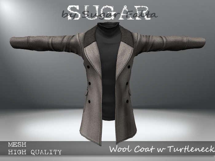 SUGAR for Men - Wool Coat w Turtleneck - CREAM/GREY