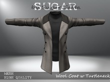 SUGAR for Men - Wool Coat w Turtleneck - CREAM/GREY