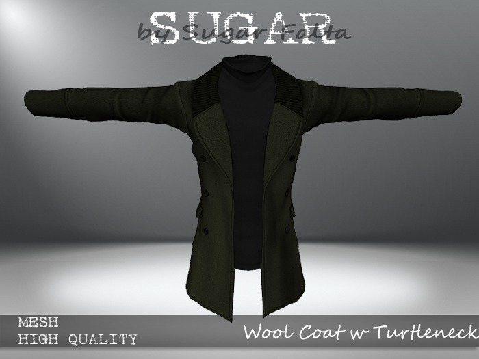 SUGAR for Men - Wool Coat w Turtleneck - GREEN/BLACK