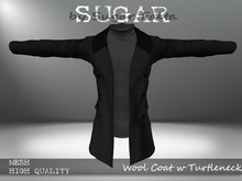 SUGAR for Men - Wool Coat w Turtleneck - BLACK/GREY