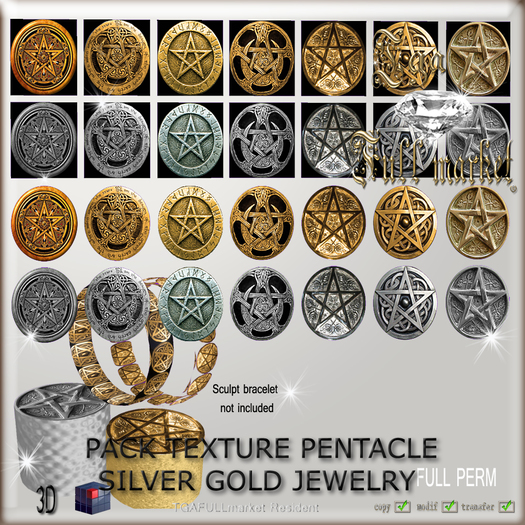 PACK TEXTURE PENTACLE SILVER GOLD JEWELRY