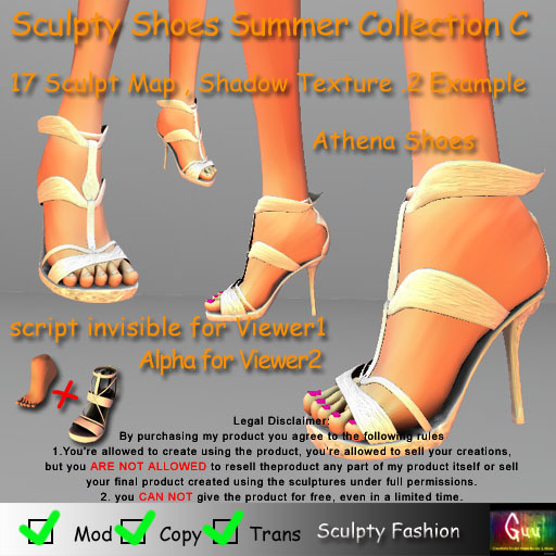 -=((Guu))=- Sculpty Athena Shoes Summer Collection C [BOXED] / SCULPT MAP & Shadow Texture 